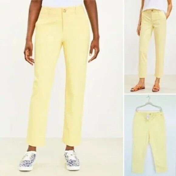 LOFT Monroe Slim Chino Light Yellow Pant Women's Size 14 Career Office - Picture 1 of 7